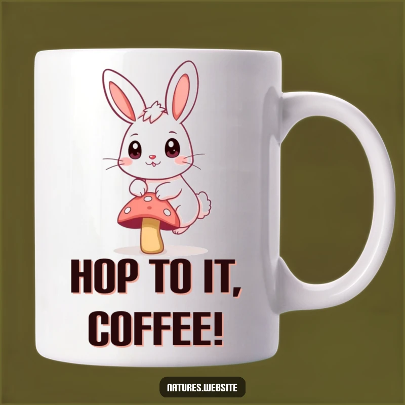 Funny Bunny & Mushroom Mug: Whimsical Hop & Curious Eyes Gift