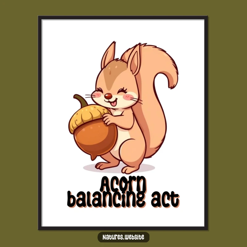 Funny Squirrel Digital Art: Acorn Balancing Masterpiece - Hilarious Downloadable Gift