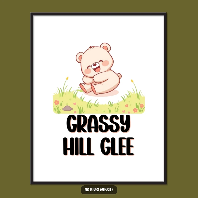 Funny Bear Cub Hill Digital Art: Happy Character Print Gift