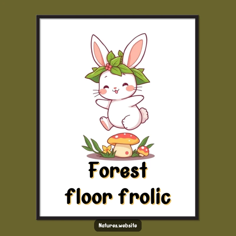 Funny Bunny Mushroom Digital Art: Cute Character Print Gift