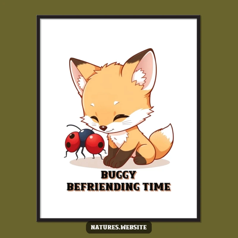 Funny Fox Cub Digital Art: Curious Encounter - Hilarious Downloadable Gift