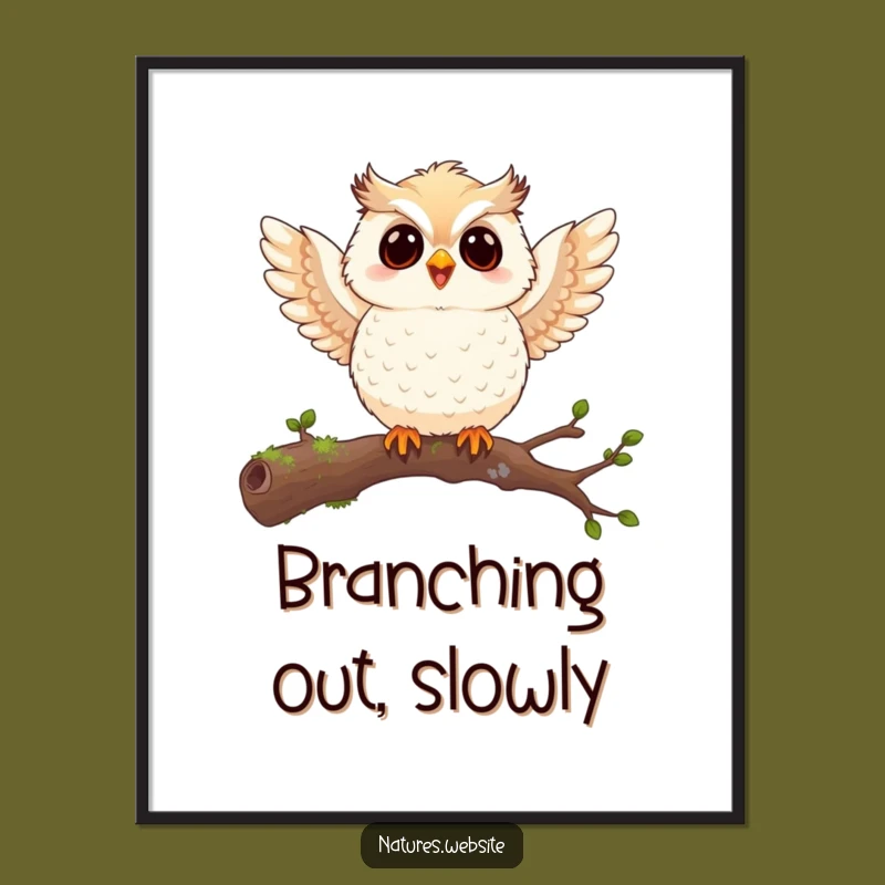 Funny Owl Chick Poster: Joyful Flight Art - Hilarious Woodland Decor Gift