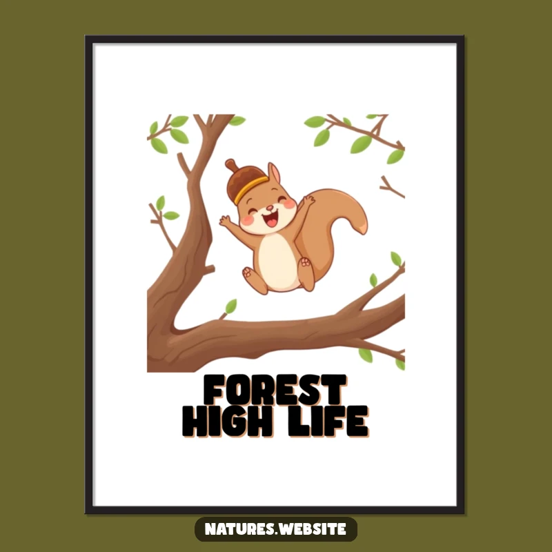 Funny Squirrel Acorn Poster: Joyful Character Wall Art Gift