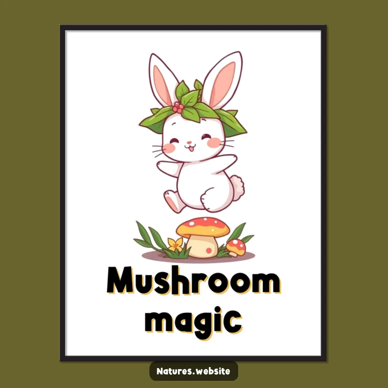 Funny Bunny Mushroom Poster: Cute Character Wall Art Gift
