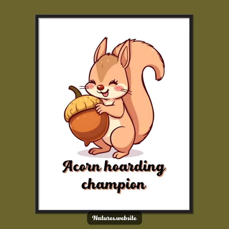 Funny Squirrel Poster: Acorn Balancing Art - Hilarious Woodland Decor Gift