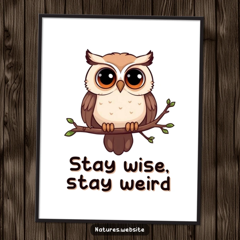 Funny Free Printable Owl Wall Art: A curious owl with big eyes perches on a swaying branch, adding whimsical charm to any room.