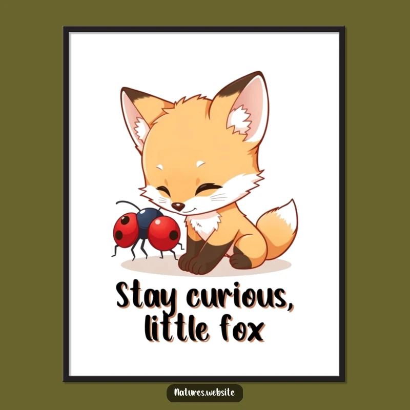 Funny Free Printable Fox Wall Art: Curious Cub & Ladybug Downloadable Decor!