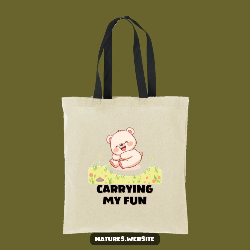 Funny Bear Cub Hill Tote Bag: Happy Character Carry-All Gift